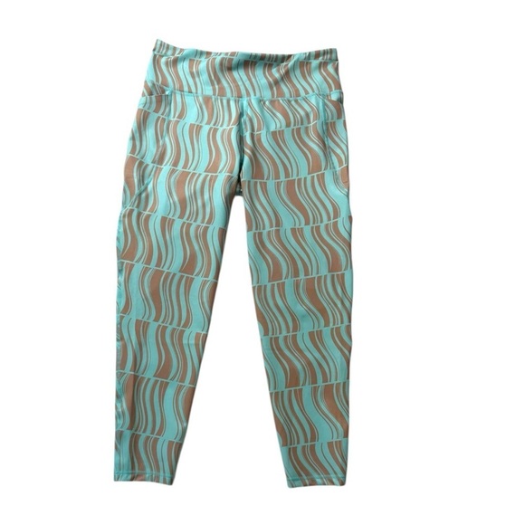 Ideology Performance Leggings High Rise Pockets Compression Blue Tan Size Large - Picture 2 of 10